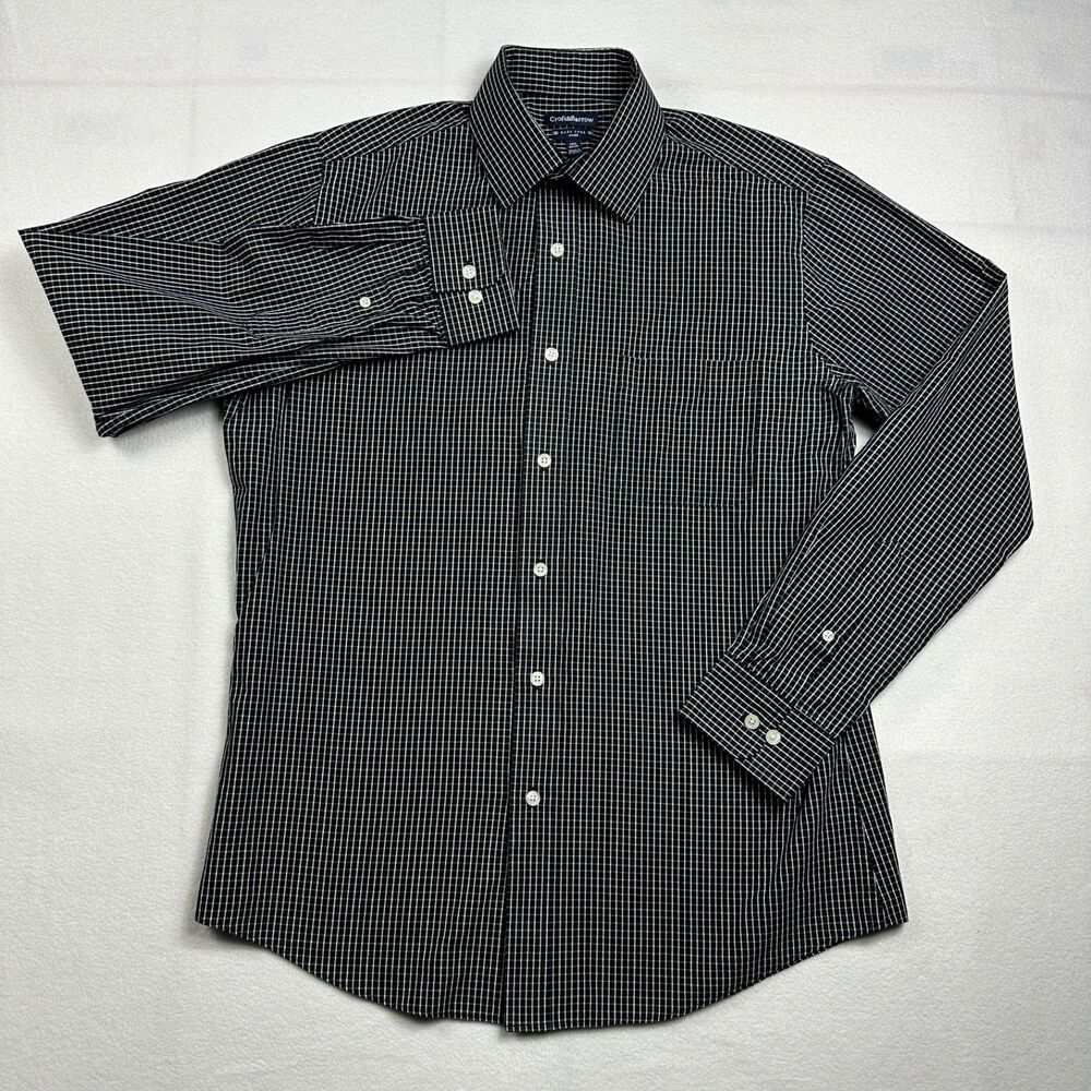 Croft & Barrow Mens BlackWhite Checkered Easy Care Fitted Dress Shirt 15.5 34/35